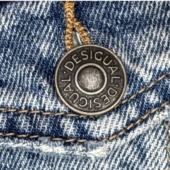 Desigual Disney Mickey Mouse Jean Jacket XS Patchwork Paint Splatter Streetwear - Picture 9 of 16